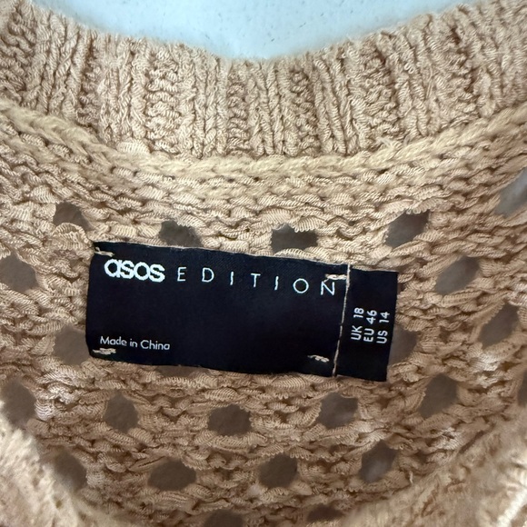 Asos Edition Womens Racer Front Cropped Knit Sweater In Camel, Size US 14 - Picture 5 of 6